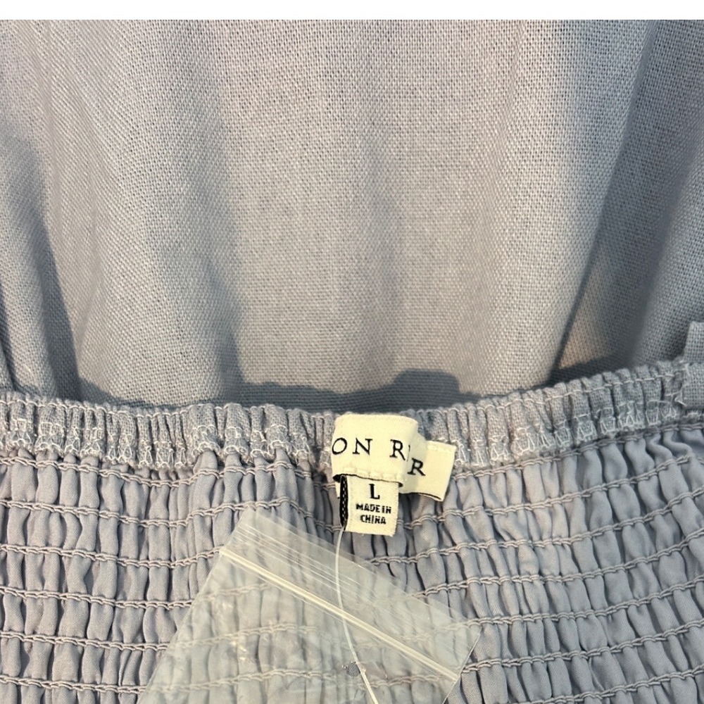 Moon River Blue Linen Blend Embroidered Eyelet Button Front Maxi Dress Large - Picture 6 of 6